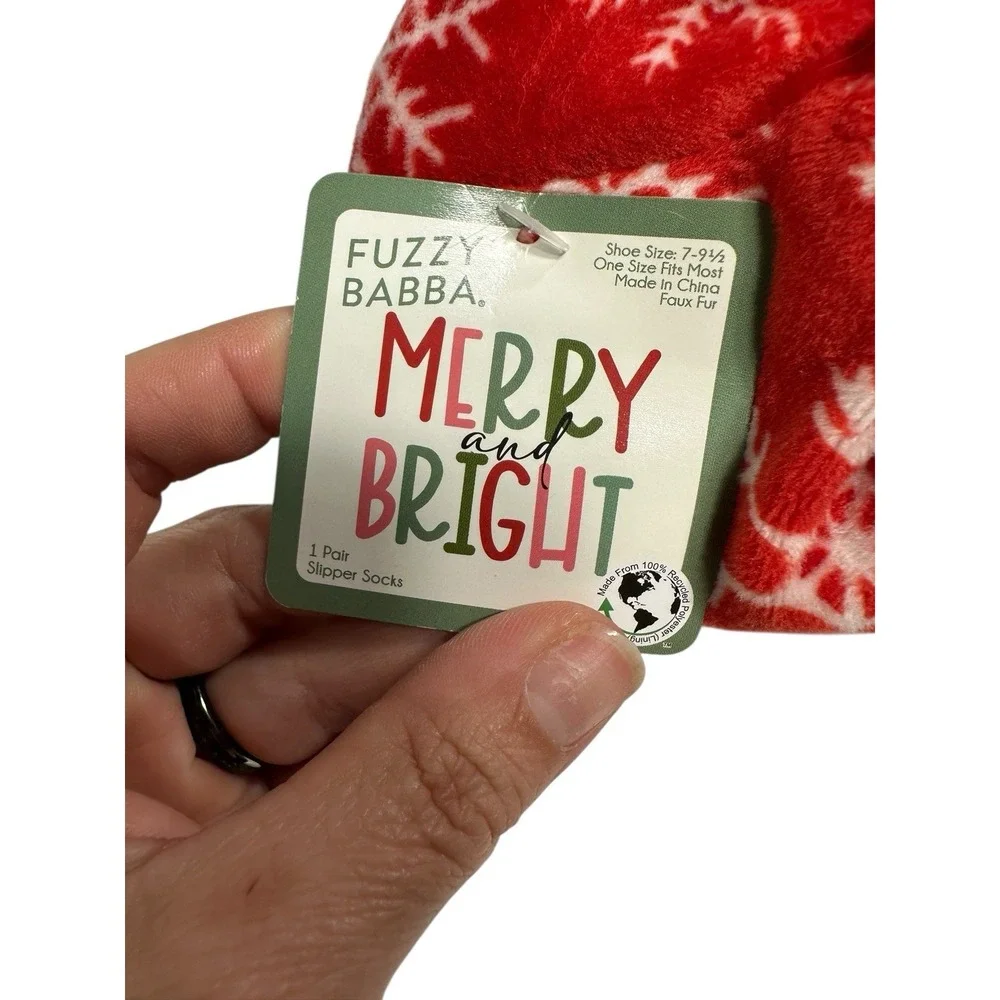 merry and bright womens santa christmas slipper socks‎ with grippers size 7-9.5